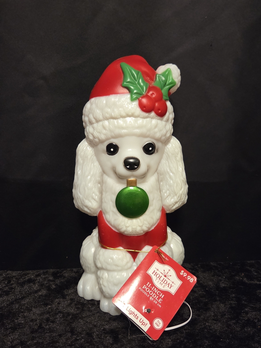 NEW Holiday Time Poodle Dog Puppy Santa Hat 11" Lighted LED Tabletop Blow Mold